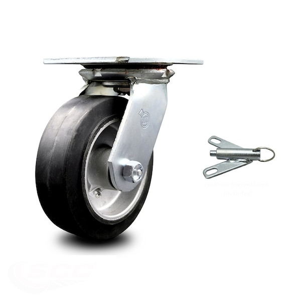 6 Inch Heavy Duty Rubber on Aluminum Caster with Ball Bearing and Swivel Lock